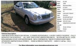 1998 MERCEDES BENZ E320 SEDAN...2 OWNER, CLEAN CARFAX!! DEPENDABLE, LUXURY CARED FOR BENZ....FULLY SERVICED ON SCHEDULE......ALL HWY. EXECUTIVE DRIVEN 265k MILES.....SILVER METALLIC, OVER NON-SMOKING DOVE LEATHER INTERIOR...NEW CONTINENTAL TIRES!! POWER