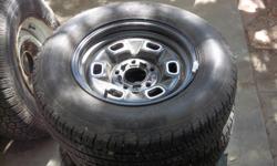 (1) P195-75R14 92S Kelly steel belted radial tires on a chevy powder coated rally wheel. These are 5 lug wheels.