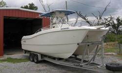 2000, 24' WORLD CAT 246 Sport Fish with Twin Gas 150HP Mercury OptiMax SaltWater OB's & Trailer Included!
Priced to Sell at: $29500.00
You will find this spacious, center console, garage stored 2000, 24' WORLD CAT 246 Sportfish to be in excellent