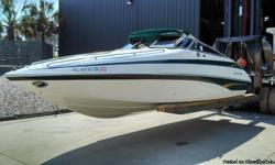 Crownline 248 CCR (24?8? x 8?6?), MerCruiser 300HP V8 with a Bravo 1 outdrive.
A Stainless Steel propeller, Trim tabs, and Chrome docking lights.&nbsp;
The hull is white with a rich hunter green trim. The floor plan has comfortable, dual flip up, swivel