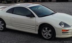 White Mitstubishi Eclipse with sunroof, 126,000 miles. Has CD player and A/C works fine.The only problem is the heater does not work.Car has salvage title. Make me an offer!