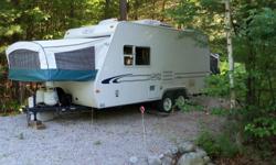 Camper is 19 ft long closed and 23 ft long with both sleeping ends open. Equipped with tandem axle and electric brakes. Very nice shape and well taken care of, ready for camping and fully equipped.
Sleeps 6-8 people and has full featured bathroom with