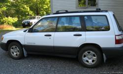 01 Forester L, 5 speed, 129,600 miles, AWD, AM/FM-CD-TAPE, AC, roof rack, cargo cover, trailer hitch. Needs mechanical work.