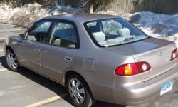 2001 Toyota Corolla LE in great shape.
Was purchased in North Carolina, so there is no rust or wear due to salt.
Regularly maintained; extremely clean.
Brand new brakes just installed.
Power windows, locks, airbags.
113,000 miles
Am asking $4600 but will