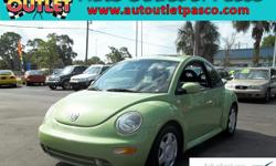 Bad Credit OK Here !! 
Auto Outlet of Pasco
7407 US 19 New Port Richey, FL 34652
727-848-7688
2001 Volkswagen New Beetle GLS 1.8T
$3,995
Year:
2001
Make:
Volkswagen
Model:
New Beetle
Trim:
GLS 1.8T
Stock #:
2084
VIN:
3VWDD21C11M466686
Trans:
5 Speed