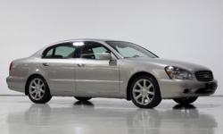 2002 INFINITI Q45 | Desert Platinum with Beige Leather Interior | Sunroof | Wood Trim | POWER REAR SUNSHADE | LARGE SCREEN DISPLAY | VOICE COMMANDS | AM/FM/CASSETTE/6-Disc CD Changer | BOSE PREMIUM SOUND SYSTEM | Audio, Cruise Control and Voice Command