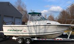 2002 Trophy 2302 Walkaround
This boat has been very well maintained!! Pride of ownership really shows! Powered with a Mercury 200 HP EFI motor. Lots of room to fish! Has a super clean cuddy area with lots of space with sink and pump out potty, Fish
