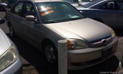 Honda Civic Hybrid &nbsp; &nbsp;P: 6495
&nbsp;
Color: Broze
Interior:Grey
&nbsp;
Year:2003
-----------------------------------------------------
Buy here, Pay Here!! In House Finance!
&nbsp;
Good Credit, Bad Credit, No Credit?
&nbsp;
With A Simple Down