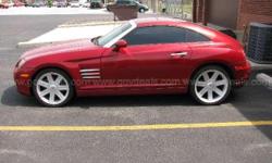 2004 Chrysler Crossfire Coupe 2-DR, 3.2L V6 SOHC 18V. Exterior Red, interior gray. Starts, runs and is drivable. Minor scratches on the interior and small dent on the passenger door. Tire tread 60% front and 20% back and has all 4 hubcaps. AM/FM/CD, power