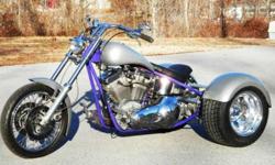 2004 CUSTOM 3 WHEELER CHOPPER STREET HOT ROD LIKE HARLEY 100 CU IN REV TEC 5 SP
BIKE THIS IS A BRAND NEW BIKE.
BOUGHT IN STURGESS BACK IN 04 AND NEVER BUILT.
ALL NEW WITH ONLY ABOUT 200 MILES ON HER.
100 CU IN NEW REV TEC ENGINE WITH NEW 5 SPEED TRANNY.