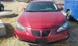 2004 Pontiac Grand Prix GTP SEDAN 4-DR, 3.8L V6 OHV 12V. Maintained every 3000 miles. Vehicle starts but battery needs to be replaced. Automatic transmission is operable. Engine is good. Interior in black cloth. Small pencil size hole in the drivers seat.