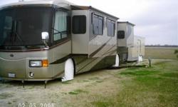 Too many amenities to list on this Beautiful Coach. Original Owner, No Smoking, No Pets
INTERIOR FEATURES: Marble Flooring, Carmel Glazed Maple Cabinetry, Saddle Leather Interior, Full Kitchen, Side by Side Fridge, Conv. Microwave, Stove Top, Dining Table