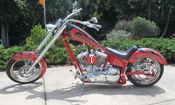 &nbsp;
PRICE REDUCED ON THIS BEAUTIFUL ONE OF A KIND CHOPPER***
This is a beautiful bike! Red with black flames and red metal flake accents. All chrome except engine block so there's no polishing needed.&nbsp; This bike is an awesome handling bike, glides