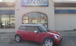 2005 MINI COOPER COUPE | 5 SPEED MANUAL | Chili Red with White Striping and White Hood with Black Leather Interior | Named a Consumer Guide 2005 'Recommended Buy', the Mini Cooper was named a 'Best New Car' by AMI Auto World Magazine and named on the
