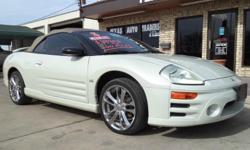 Miles: 56,029
Year: 2005
Make: Mitsubishi
Model: Eclipse Spyder
Title: Clean
CAR FAX Guaranteed!
Features:
Convertible, 5 speed manual, AM/FM/CD/XM/Mp3, A/C, heat, cruise control, power windows, power locks, owners manual, tachometer, tilt, keyless entry,