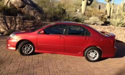 2005 Toyota Corolla S 4 door sedan. 77000 miles. Red with spoiler. Newer tires. Well maintained. Sliding sun roof. 6 disc CD player. Small dent in bumper and some minor paint dings and scratches. Minor upolstery holes.Excellent working condition.