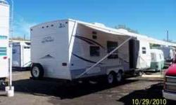 Unit has a Slide, Awning, AC, Furnace, Stereo with
Surround Sound, J Sofa, Two Bedrooms, one has a
Full Bed and a Bunk Bed, other Br has a Queen Bed.
Booth Dinette, Complete Kitchen and a private
Bathroom with Tub/Shower Combo.
NICE CLEAN TRAILER!
Perfect