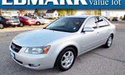 Edmark Value Lot
727 11th Av. N. Nampa ID 83687
Call 208-350-8489
2006 Hyundai Sonata 4dr Sedan: 
If you demand the best things in life, this great Sonata is the low-mileage car for you. The pin-you-to-your-seat performance of this wonderful Sonata will