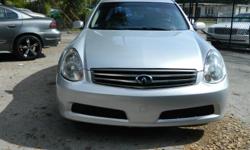 &nbsp;2006 Infiniti G35 .&nbsp;
&nbsp;
The engine runs out strong and automatic transmission shifts smoothly. The A/C blows ice cold. The front tires are about 50-60% of new. The rear tires are about 40-50% of new.&nbsp;
&nbsp;
&nbsp;It looks and runs