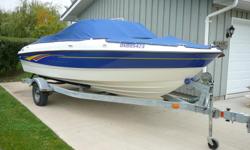 EXCELLENT CONDITION INSIDE AND OUTSIDE, SPORTS SEATING, LEGAL FOR 7 PEOPLE, STEREO, FISH/DEPTH FINDER, LOTS OF STORAGE COMPARTMENTS, REAR SWIM PLATFORM, 3.0 LITRE MERCRUISER I/O MOTOR, BIMINI TOP, SNAP ON BOW AND COCKPIT COVERS, 2007 KARA BOAT TRAILER