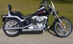 I currently have a 2007 Harley Davidson SoftTail for sale.
This a one owner bike.
This bike only has 1280 original miles.
It is gloss black n chrome.
The motor is a 96 inch / 6 speed.
It has a quick detach windshield, backrest & Headers.
This bike has