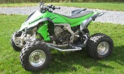 Green/Black 2008 Kawasaki KFX450R for sale.
Accessories Include: Full Pro Armor Skid plated underneath & A-Arms, Pro Armor Nerf Bars, Two Brothers Racing M-7 Slip On Pipe, New Maxxis Razr 6 Ply Rear Tires.
Clean bike, low hours, well maintained.
Buyer