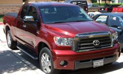 2008 Toyota Tundra 4Dr Double Cab Limited V8 5.7L Automatic
Mileage: 23,675
Exterior color: Deep Red
Interior Color: Saddle Tan
Transmission: Automatic
Drive Type: Rear Wheel Drive
Fuel Type: Gasoline
VIN: 5TFRV58118X068328
Features: Power Locks, Cruise