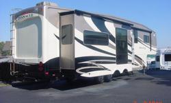 36ft.REQS 2011 Jayco Pinnacle 5th Wheel beauty. Has been used one time. Selling due to divorce. Must see!
Has big screen TV over fireplace..Never been used
TV in Bed room..Never been used.
King size bed
Cedar lined closet
Large Shower
Lots of other