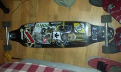 This particular board has a limited edition drop down deck, In great condition, minimal scratches from little ride time, I replaced the bearings in the wheels to bones swiss, those have minimal use as well, great flex in the boards structure, carvs just