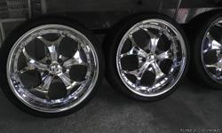 I'm selling a set of chrome rims.
X Power Racing 20" X 8.5 model number (815).
I paid $1500 a month ago but I have to let them go.
Comes with Durun F-One tires.
Paid $450 for the set.
One of the rims has a small chip on the chrome don't know how it fell