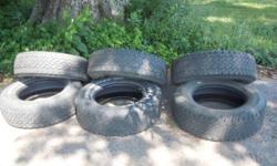 6 used tires 4 in pretty good condition, 2 in fair condition. Tread depth varies from 2/32 to9/32.&nbsp; Call 704-902-9678 for more info.