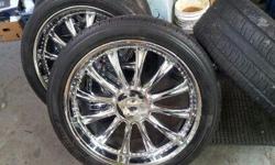 This price is for a nice set of 26" 6-5.5(139) wheels and 305-40-26 tires. The tires ahve nice ttread on them but theyre a bigger tire for a lifted truck. They will fit gmc, chevy, cadillac, lexus, infinity, nissan, and toyota 6 lug trucks. I can sell you