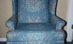 2 Blue printed wingback chairs, sold as a pair or seperate@ $50 each