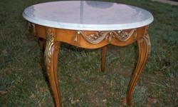 queen anne set. italian marble. 2 round end tables. 1 oval coffee table.