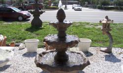 this is a very nice new with pump fountain i have two one is
brown in color the other is i lite beige color it stands approx. 53" tall
the lagest bowl is 3' round can deliver if needed.