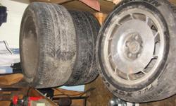 I have 4 rims 2 right and 2 left they need a cleaning and looks to be in good shape ,they came out of a barn ,sorry no car to go with the rims and tires ,ohh the tires are in fair shape not sure if they will pass ,