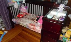 i have a sorelle 1050 4 in 1 crib its like new been slept in maybe 6 or&nbsp;7 times if that&nbsp;it is cherry wood she likes sleeping with us she wont go in it but likes beds so we figured we sell it and buy her a big girl bed it has a changing table