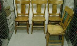 4 anitque wooden dining chairs. In the family a long time. Have to make room in my locker. Were once refinished. Price means only 5.00 each!