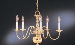 Traditional Williamsburg Style five -Light Chandelier Polished Brass finish-Brand name Thomas Lighting -Width 23' and Body Height 16' and Overall Length 52' 15' wire and 3' chain, max 60 watt candelabra. (Still in orginal box unopened) Great looking