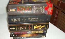 5 OF THE DARK TOWER SERIES BOOKS FROM THE WRITER STEPHEN KING&nbsp;
THE GUNSLINGER No1 in paperback
WASTELANDS No 3 in paperback
WOLVES OF CALLA (DUST JACKET) HARDBACK No. 5
SONG OF SUSANNAH (NO DUST JACKET) HARDBACK No 6
THE DARK TOWER (DUST jACKET)