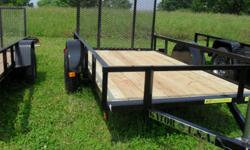 Utility Trailer: 5 x 10 ft do not come with access spring for the gate.
15" wheels and tires
3500# axle
2x8 treated lumber
a frame tongue
zinc plated jack with a foot
Black electro-static paint top & bottom
ADD options Spare tire $100 Tool box $125