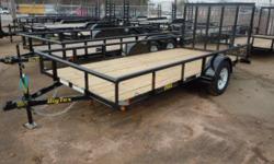 THIS UNIT IS A BIG TEX 35SA-14. 6 1/2' X 14', SINGLE AXLE&nbsp;UITILIY TRAILER WITH A 2'" COUPLER, SAFETY CHAINS, TOP WIND JACK WITH SAND FOOT, SPARE TIRE MOUNT, 4 TIE DOWN LOOPS WELDED TO THE INNER FRAME, 4' RAMP GATE, GROMMET MOUNT SEALED LIGHTING, A