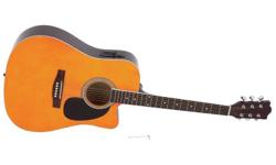 Six string guitar features classic wood tone finish, black pick guard and Allen wrench. Product model 5904973