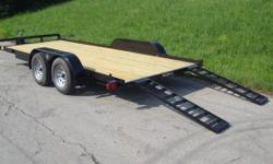 *6'10" x 18ft 7k Lowboy/Carhauler Add 100.00 for a spare tire
*2 5/16 14k Coupler/Safety Chains/DOT Brake Away Kit/7 Pin RV Plug In.
*Heavy Duty Center Pole Jack W/Platform Foot
*5" Channel Unitized Touge
*5" x 3" Angle Construction
*3500lb Axles (4 wheel