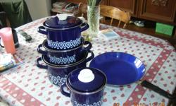 8 piece Europaen Enamel Cook Ware with a 12 inch Frying Pan
see photo !