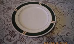 THIS IS A RARE AND ATTRACTIVE SET OF CHINA
SET INCLUDES 8 EACH OF DINNER PLATES; SIDE PLATES; SOUP/SALAD BOWL; FOOTED TEA CUPS; SAUCERS
THESE ARE DECORATED WITH FOREST GREEN TRIM AND GOLD TRIM AS WELL
I HAVE ALWAYS HAND WASHED THESE DISHES SO THEY ARE IN