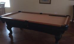 Minnesota&nbsp;Fats Pool Table. MDF. With balls,rack,sticks,wall mount for sticks all included. Cherry/black with cream cloth. Excellent condition!&nbsp;
