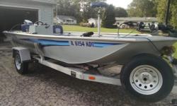 2009 AAD Welding Bass Boat. 25 hp Yamaha with trim. 70 lbs Minn Kota Foot control, 24 volt. Batteries 1 yr old. Very low hours. All aluminum trailer. On-board charging system. 17'6". Lots of storage. (309)620-6845 anytime. Stick-It pin anchor. Livewell