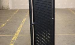 A nice ADIDAS rolling rolling metal slatwall display unit. The wheels are locking. It measures approximately 18"W x 30"D x 69.75"T. It comes with four ADIDAS branded slatwall faceout bars. It is used but in good condition. Item: 12273