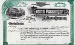 1.The Central Passenger Railway Company. Green boarders on white background. Picture of railway car says Atlantic City of it's side.
2. Havana, Rantoul & Eastern Rail Road Company Illinois. BnW locomotive& passenger cars train. Illinois. Dated 187_, has